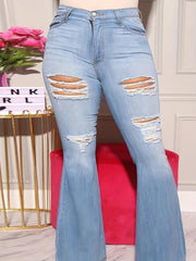Distressed Flare Jeans Ripped Stretch Slim Fit Bell Bottom Jeans Women's Denim