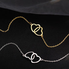 24K Plated Double Heart Pendant Necklace Romantic Jewelry