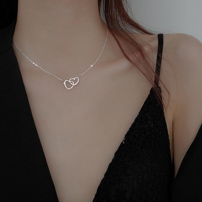24K Plated Double Heart Pendant Necklace Romantic Jewelry
