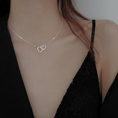 24K Plated Double Heart Pendant Necklace Romantic Jewelry