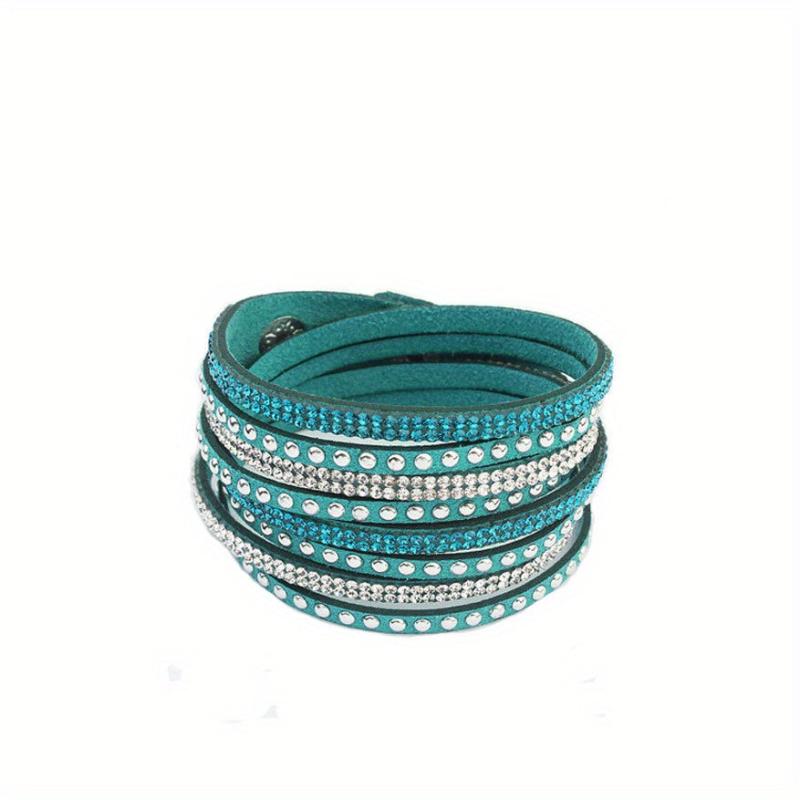 PU Leather Snap Bracelet Inlaid Rhinestone Hand Jewelry
