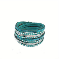 PU Leather Snap Bracelet Inlaid Rhinestone Hand Jewelry
