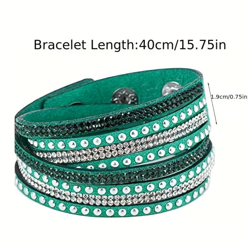 PU Leather Snap Bracelet Inlaid Rhinestone Hand Jewelry
