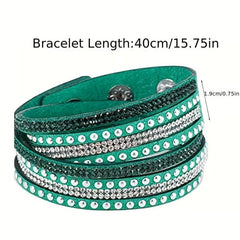 PU Leather Snap Bracelet Inlaid Rhinestone Hand Jewelry
