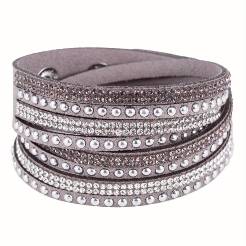 PU Leather Snap Bracelet Inlaid Rhinestone Hand Jewelry