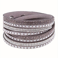 PU Leather Snap Bracelet Inlaid Rhinestone Hand Jewelry