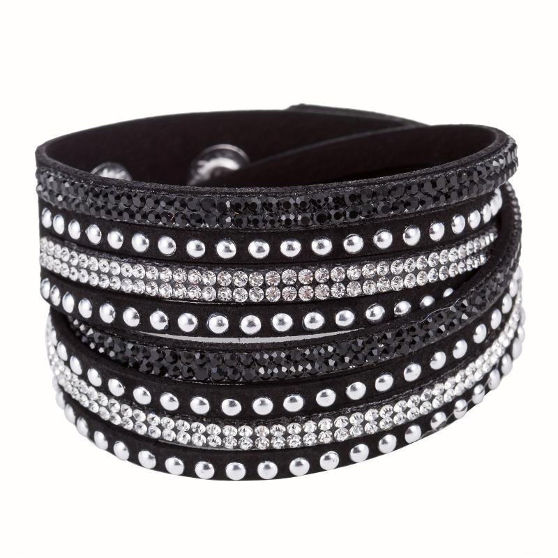 PU Leather Snap Bracelet Inlaid Rhinestone Hand Jewelry
