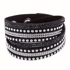 PU Leather Snap Bracelet Inlaid Rhinestone Hand Jewelry