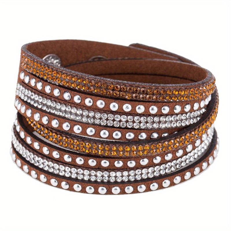 PU Leather Snap Bracelet Inlaid Rhinestone Hand Jewelry
