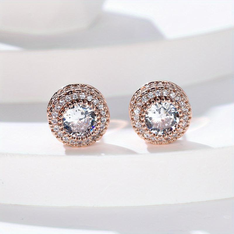 Zircon Round Stud Earrings for Women - Delicate Wedding Earrings