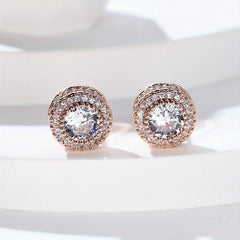 Zircon Round Stud Earrings for Women - Delicate Wedding Earrings