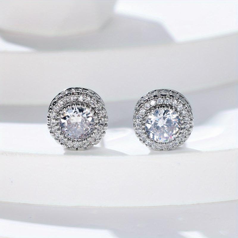 Zircon Round Stud Earrings for Women - Delicate Wedding Earrings