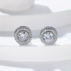 Zircon Round Stud Earrings for Women - Delicate Wedding Earrings