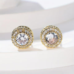 Zircon Round Stud Earrings for Women - Delicate Wedding Earrings