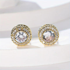 Zircon Round Stud Earrings for Women - Delicate Wedding Earrings