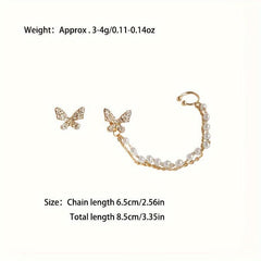 Butterfly Asymmetric Stud Earrings with Chain - Statement Female Ear Ornament