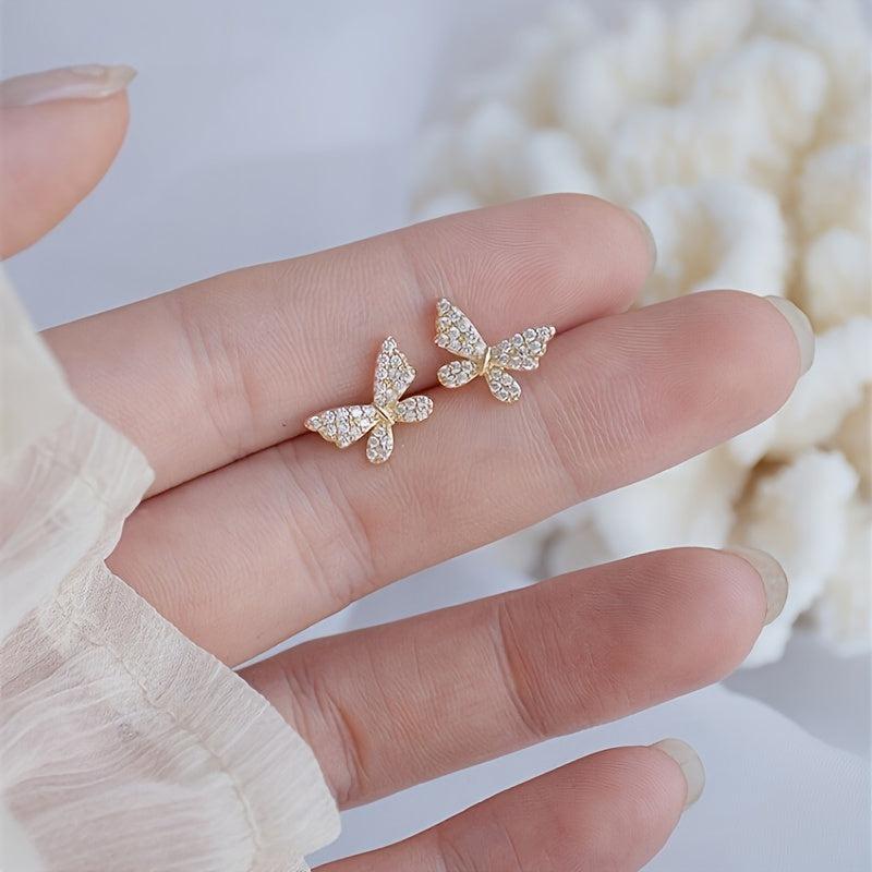 Butterfly Asymmetric Stud Earrings with Chain - Statement Female Ear Ornament