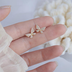 Butterfly Asymmetric Stud Earrings with Chain - Statement Female Ear Ornament