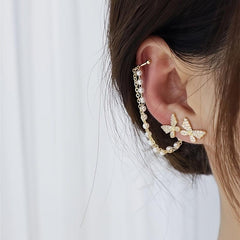 Butterfly Asymmetric Stud Earrings with Chain - Statement Female Ear Ornament