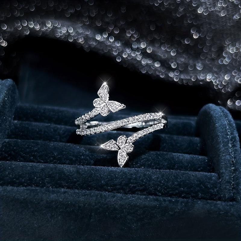 Dainty Wrap Ring Butterfly Paved Shining Zircon Beauty Charm Gift