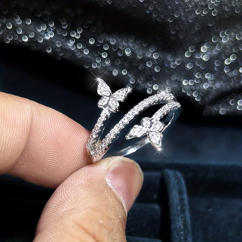 Dainty Wrap Ring Butterfly Paved Shining Zircon Beauty Charm Gift
