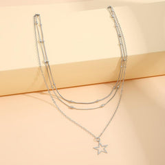 Hollow Star Shape Pendant Necklace Three Layers Adjustable Link Chain