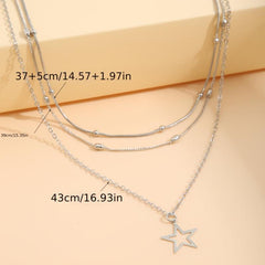 Hollow Star Shape Pendant Necklace Three Layers Adjustable Link Chain