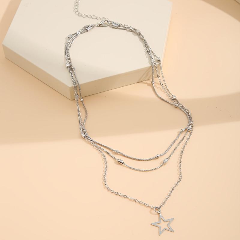Hollow Star Shape Pendant Necklace Three Layers Adjustable Link Chain
