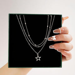 Hollow Star Shape Pendant Necklace Three Layers Adjustable Link Chain