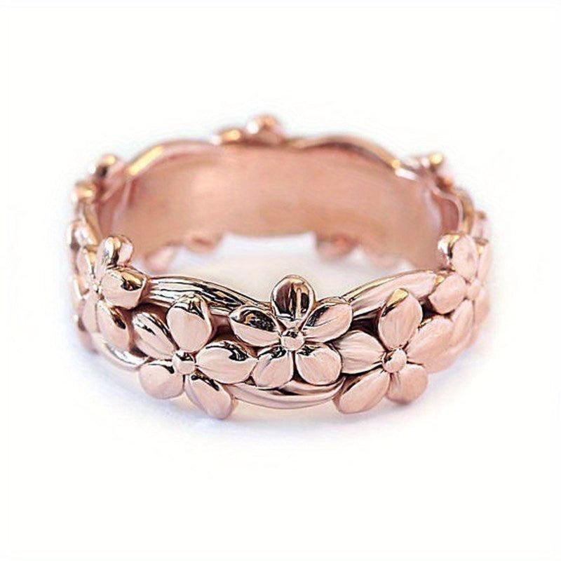Carved Flower Band Ring for Women - Sweet Birthday Gift - Sizes Available