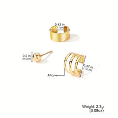 3pcs Set Earrings Ear Caff Stud Earrings Circle Ball Alloy Earrings