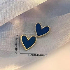 Heart Shape Navy Stud Earrings Alloy Jewelry Delicate Gift