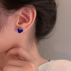 Heart Shape Navy Stud Earrings Alloy Jewelry Delicate Gift