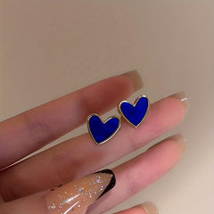 Heart Shape Navy Stud Earrings Alloy Jewelry Delicate Gift