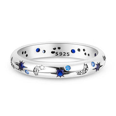 925 Silver Ring Moon & Star Pattern Rhinestone Inlay Creative