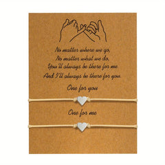 2pcs Woven Blessing Card Heart Couple Bracelet Set