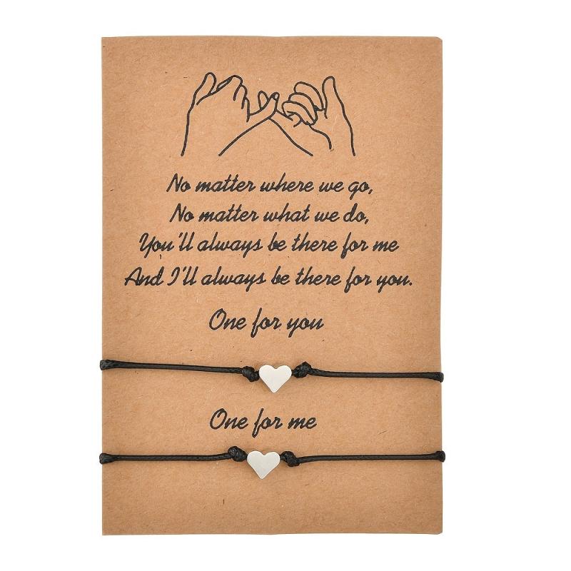2pcs Woven Blessing Card Heart Couple Bracelet Set
