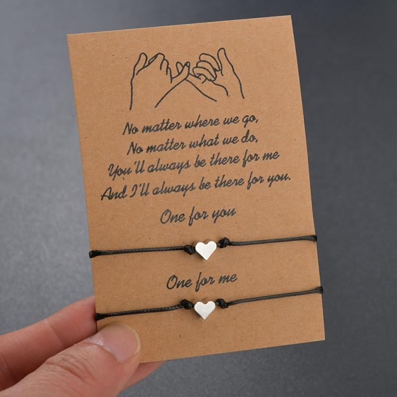 2pcs Woven Blessing Card Heart Couple Bracelet Set