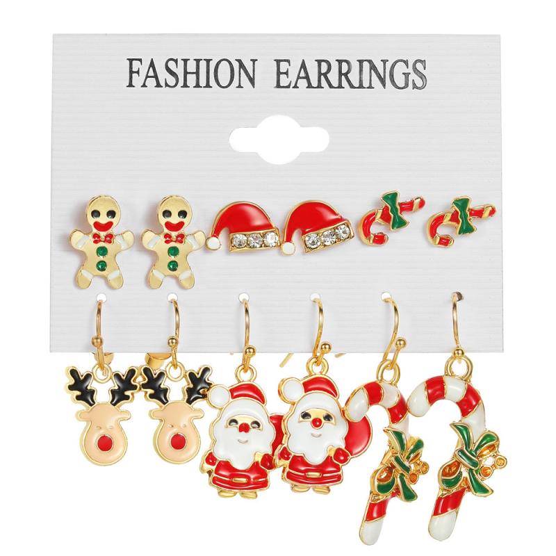 6 Pairs Santa Snowman Drip Earrings Set