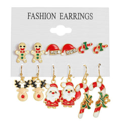 6 Pairs Santa Snowman Drip Earrings Set