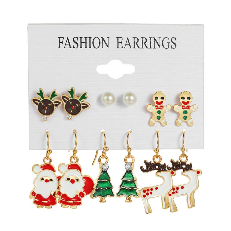 6 Pairs Santa Snowman Drip Earrings Set
