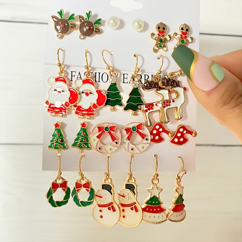 6 Pairs Santa Snowman Drip Earrings Set