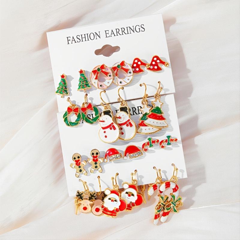 6 Pairs Santa Snowman Drip Earrings Set