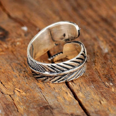Vintage Leaf Ring Silver Plated Adjustable Wrap Ring
