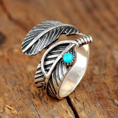 Vintage Leaf Ring Silver Plated Adjustable Wrap Ring