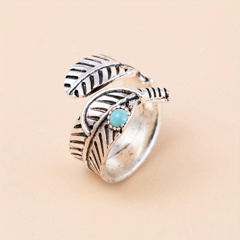 Vintage Leaf Ring Silver Plated Adjustable Wrap Ring