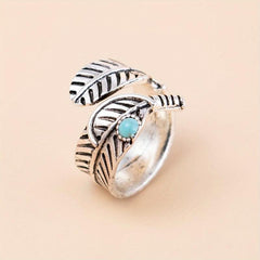 Vintage Leaf Ring Silver Plated Adjustable Wrap Ring