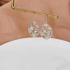Colorful Stone Inlaid Leaf Dangle Earrings