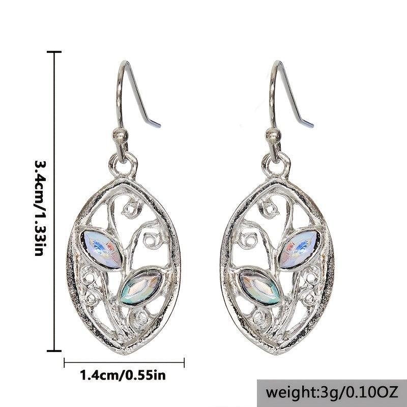 Colorful Stone Inlaid Leaf Dangle Earrings