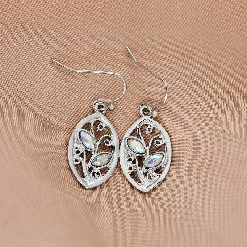 Colorful Stone Inlaid Leaf Dangle Earrings